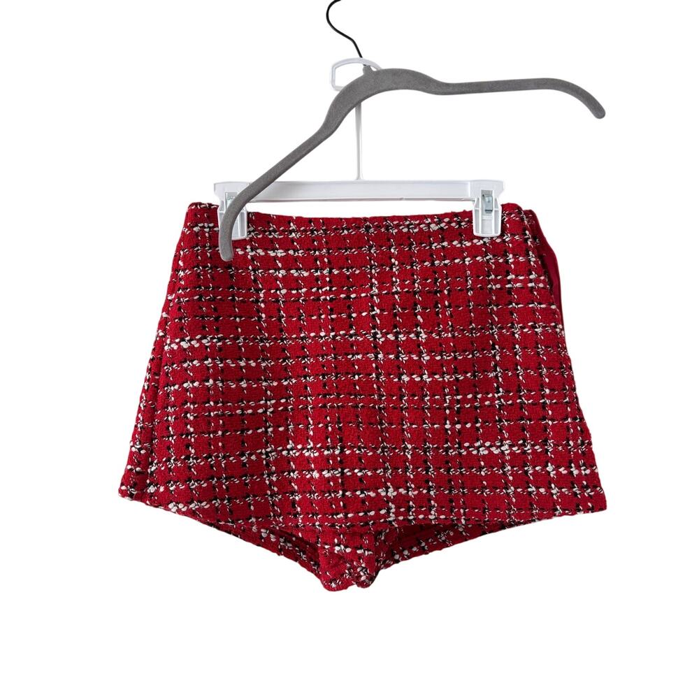Women’s Red Tweed 2 Piece Skort Suit Set Jacket & Shorts Plaid XS Preppy - Picture 10 of 11